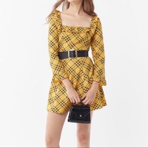 NWT UO Kristen Plaid Ruffle Square-Neck Dress